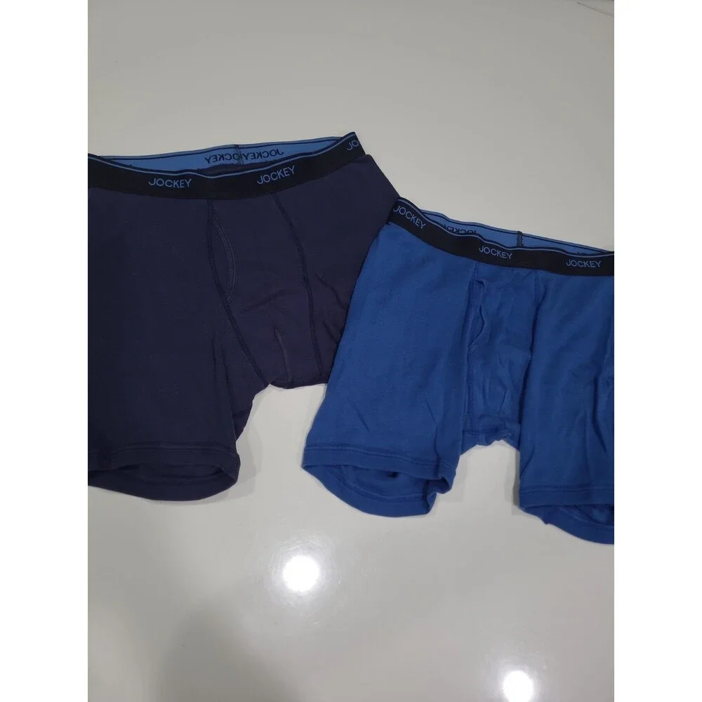 2 Jockey Men's Staycool Brief Boxer Shorts Size Medium Blue Cotton Logo B26